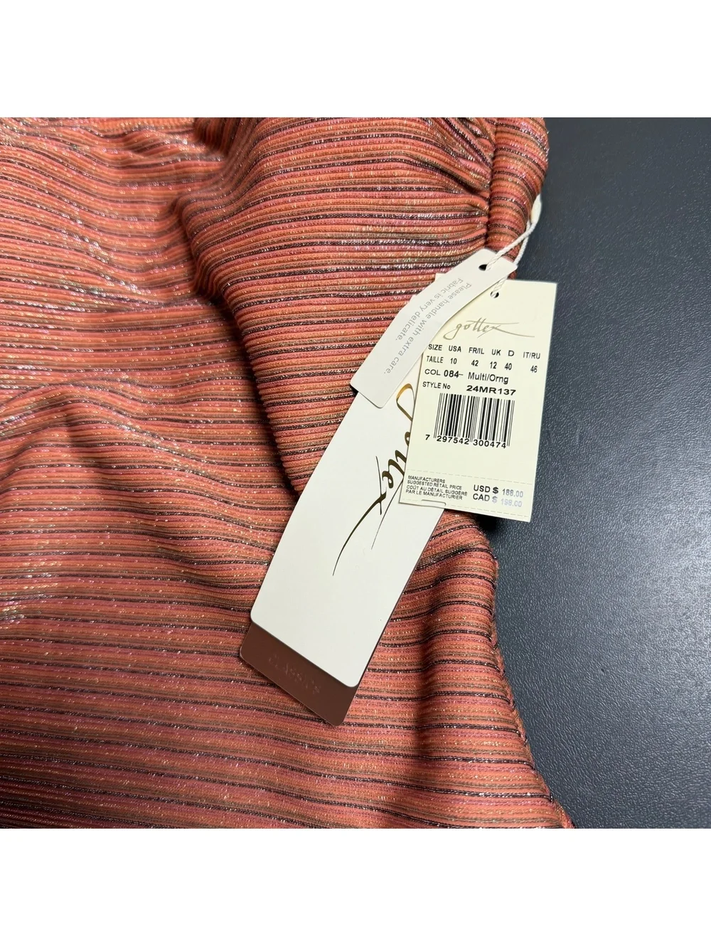 GOTTEX Martini Thin Strap horizontal stripe Round Neck Tank One Piece $188 NWT